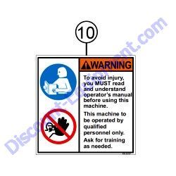 REF #10 - 35137 DECAL WARNING READ MANUAL Multiquip Whiteman J36E2 Walk-Behind Trowel
