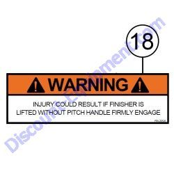 REF #18 - 20526 DECAL WARNING QUICK PITCH LATCH WARNING Multiquip Whiteman J36 Series Walk-Behind Trowel