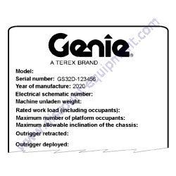 1284292GT SERIAL LABEL STD PCON GS/GR Genie GS-2032 GS-2632 Scissor Lift