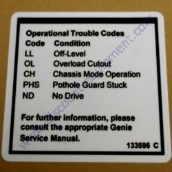 133596GT DECAL FAULT CODES Genie GS-4047 Scissor Lift
