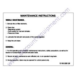 1316020026 LABEL MAINTENANCE INSTRUCTIONS Chicago Pneumatic CPS 185-100 KOD Air Compressor