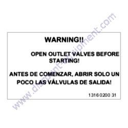 1316020031 LABEL OPEN VALVES Chicago Pneumatic CPS 185-100 KOD Air Compressor